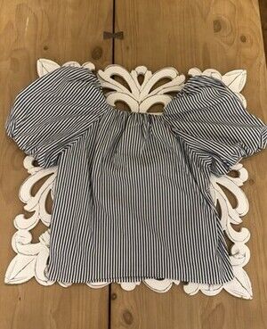Alex Marie Size S Navy/White Striped Puff Sleeve Ladies Top